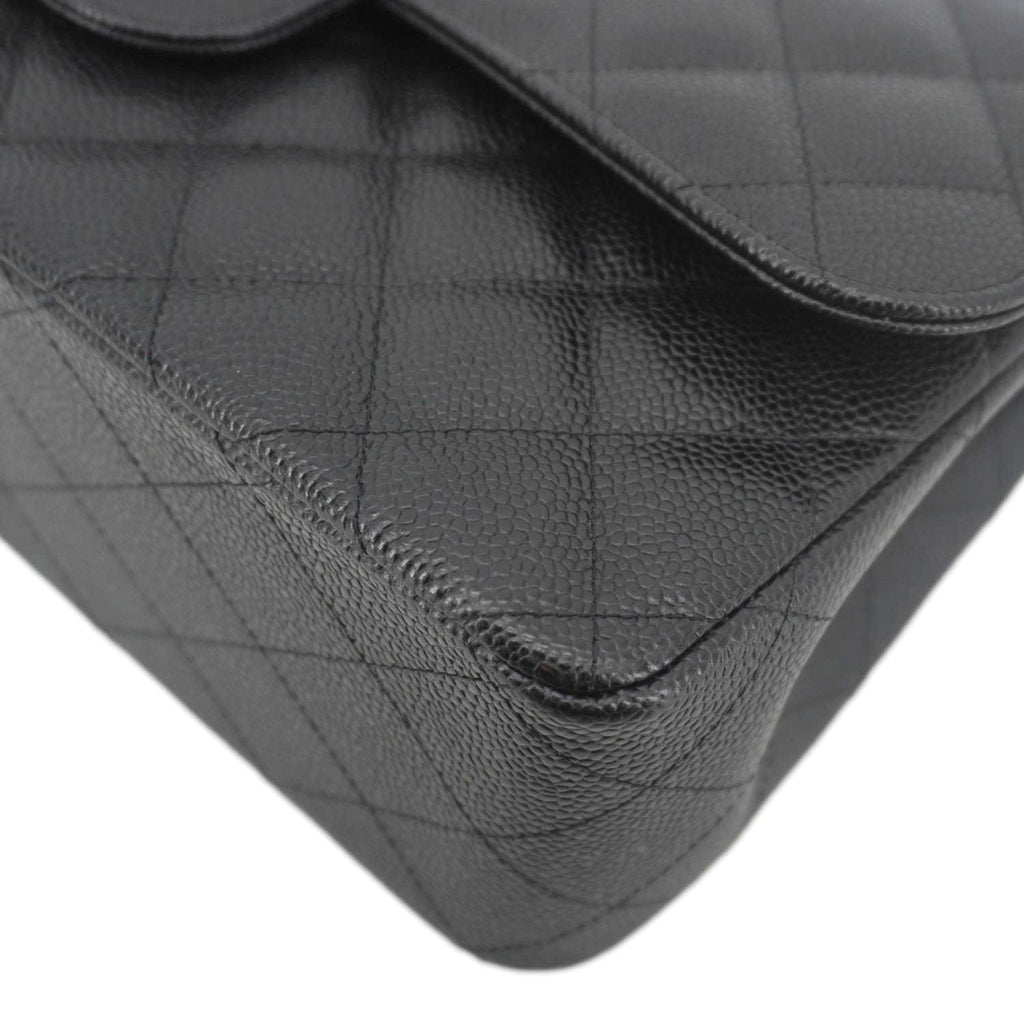 Chanel Classic Double Flap Jumbo Quilted Caviar Leather Crossbody Bag Black