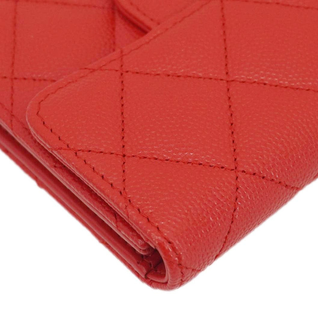 Chanel Chevron Caviar Leather Compact Wallet Red