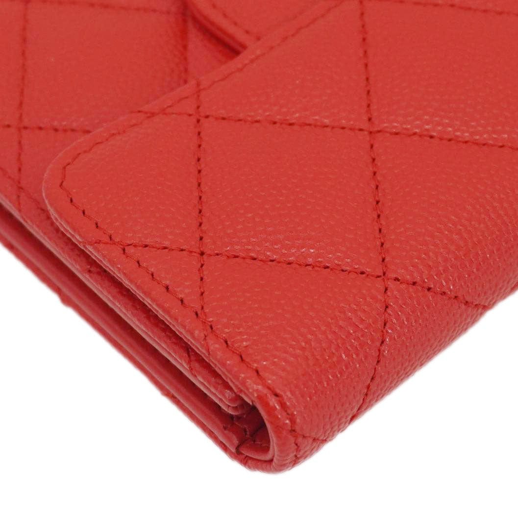 Chanel Chevron Caviar Leather Compact Wallet Red