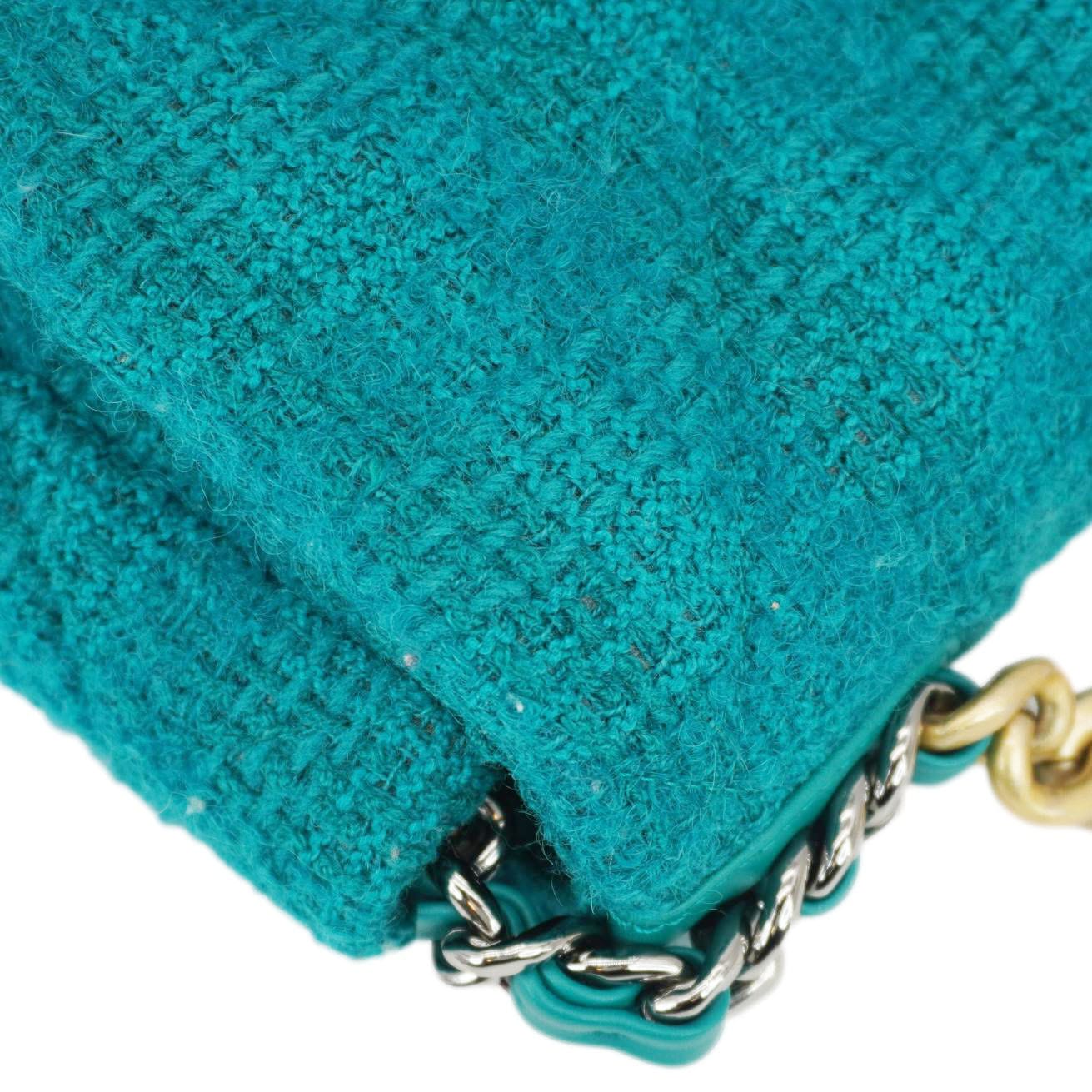 Chanel 19 Flap Medium Quilted Tweed Shoulder Bag Teal
