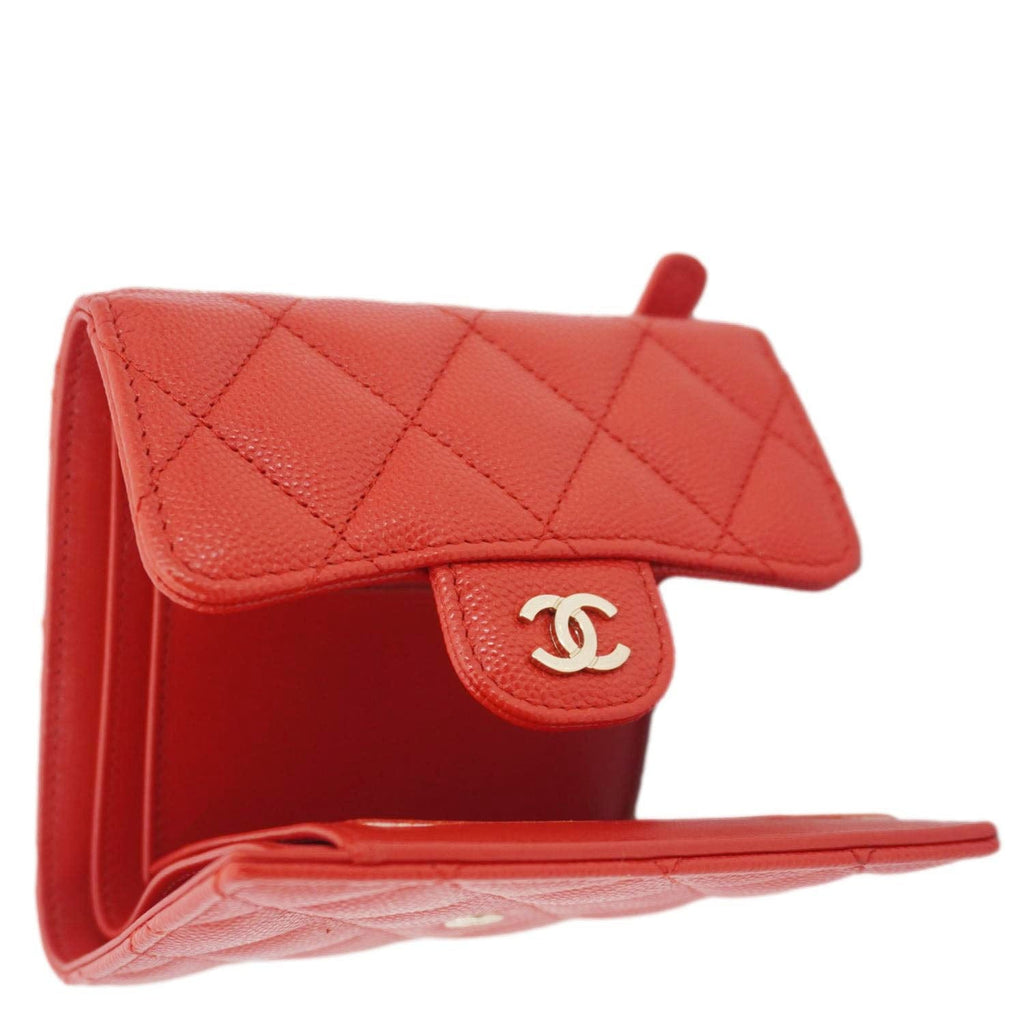 Chanel Chevron Caviar Leather Compact Wallet Red