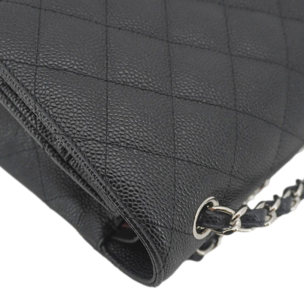 Chanel Classic Double Flap Jumbo Quilted Caviar Leather Crossbody Bag Black