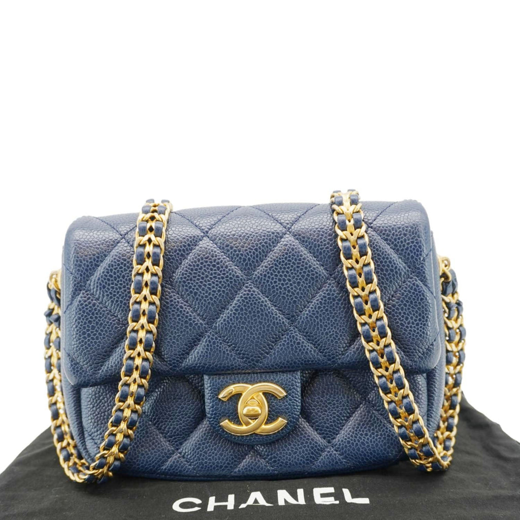 Chanel Soul Flap Caviar Leather Chain Crossbody Bag Blue