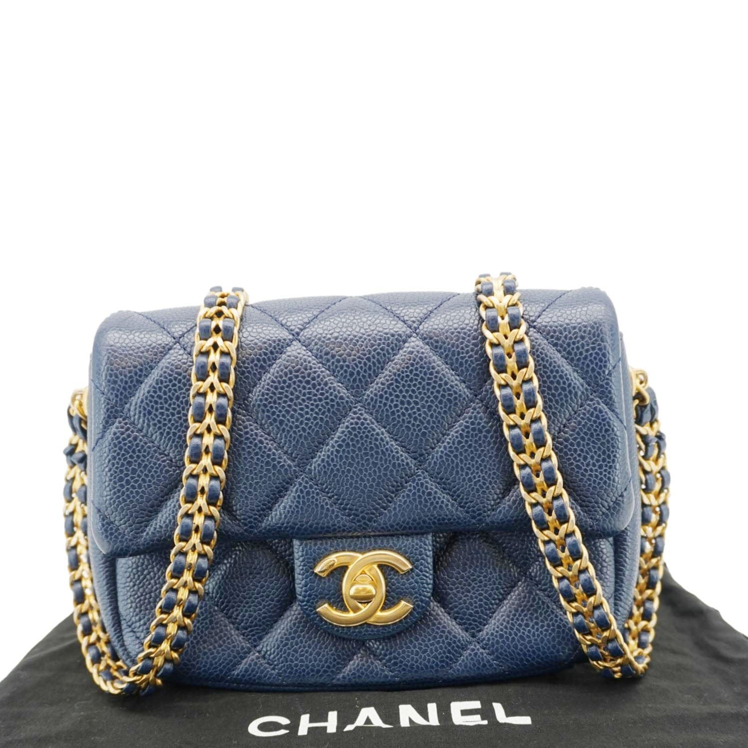 Chanel Soul Flap Caviar Leather Chain Crossbody Bag Blue