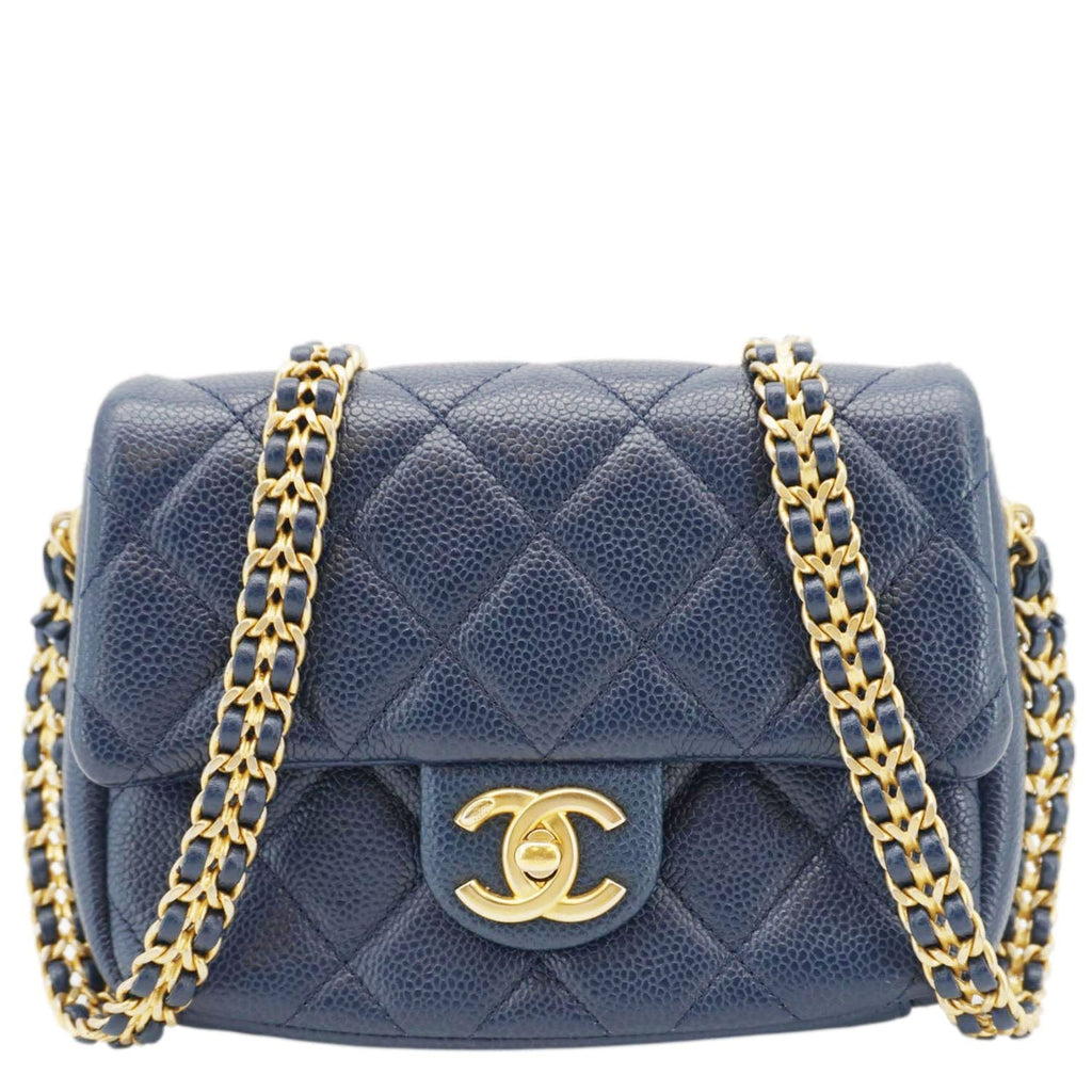 Chanel Soul Flap Caviar Leather Chain Crossbody Bag Blue