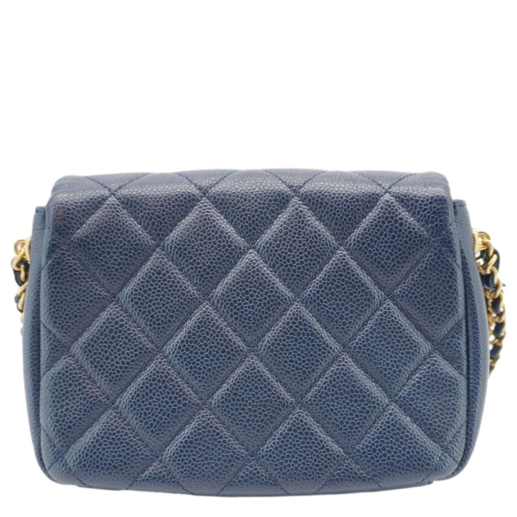 Chanel Soul Flap Caviar Leather Chain Crossbody Bag Blue