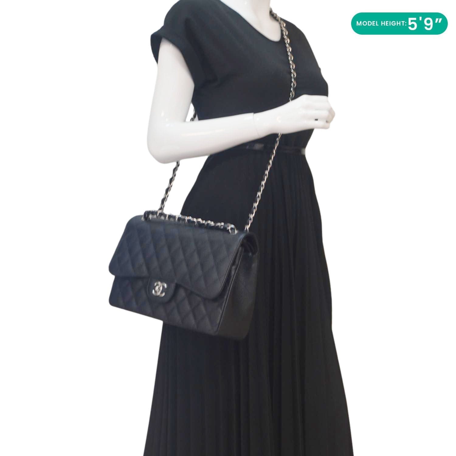 Chanel Classic Double Flap Jumbo Quilted Caviar Leather Crossbody Bag Black
