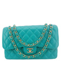 Chanel Classic Double Flap Jumbo Quilted Caviar Leather Shoulder Bag Turquoise