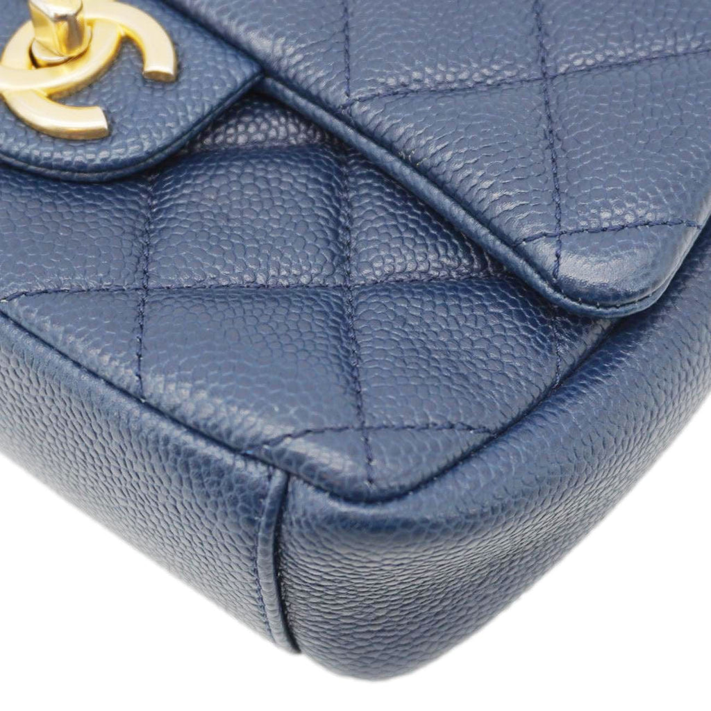 Chanel Soul Flap Caviar Leather Chain Crossbody Bag Blue