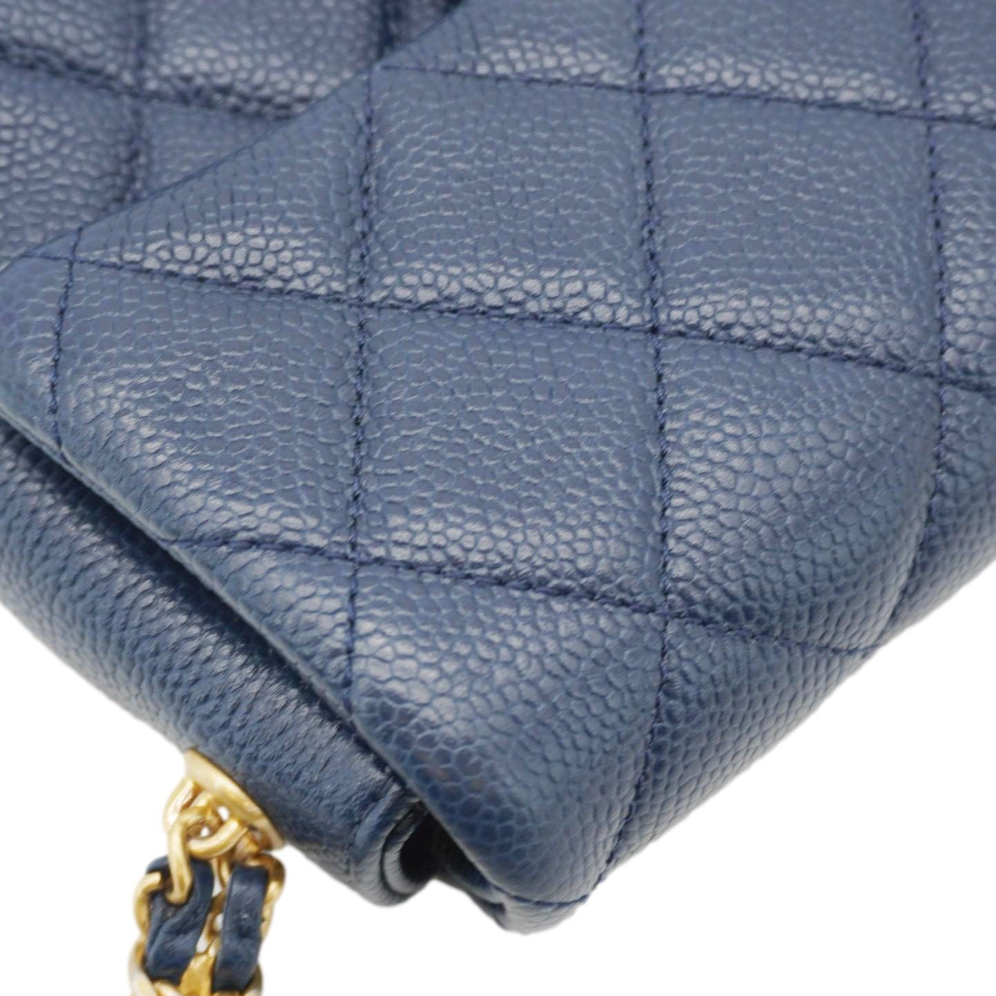 Chanel Soul Flap Caviar Leather Chain Crossbody Bag Blue