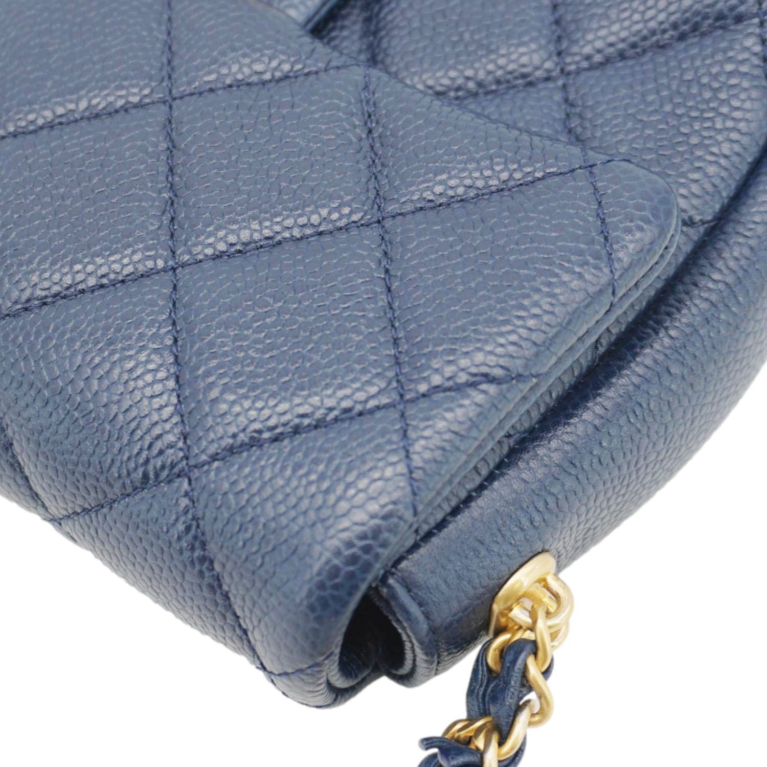 Chanel Soul Flap Caviar Leather Chain Crossbody Bag Blue