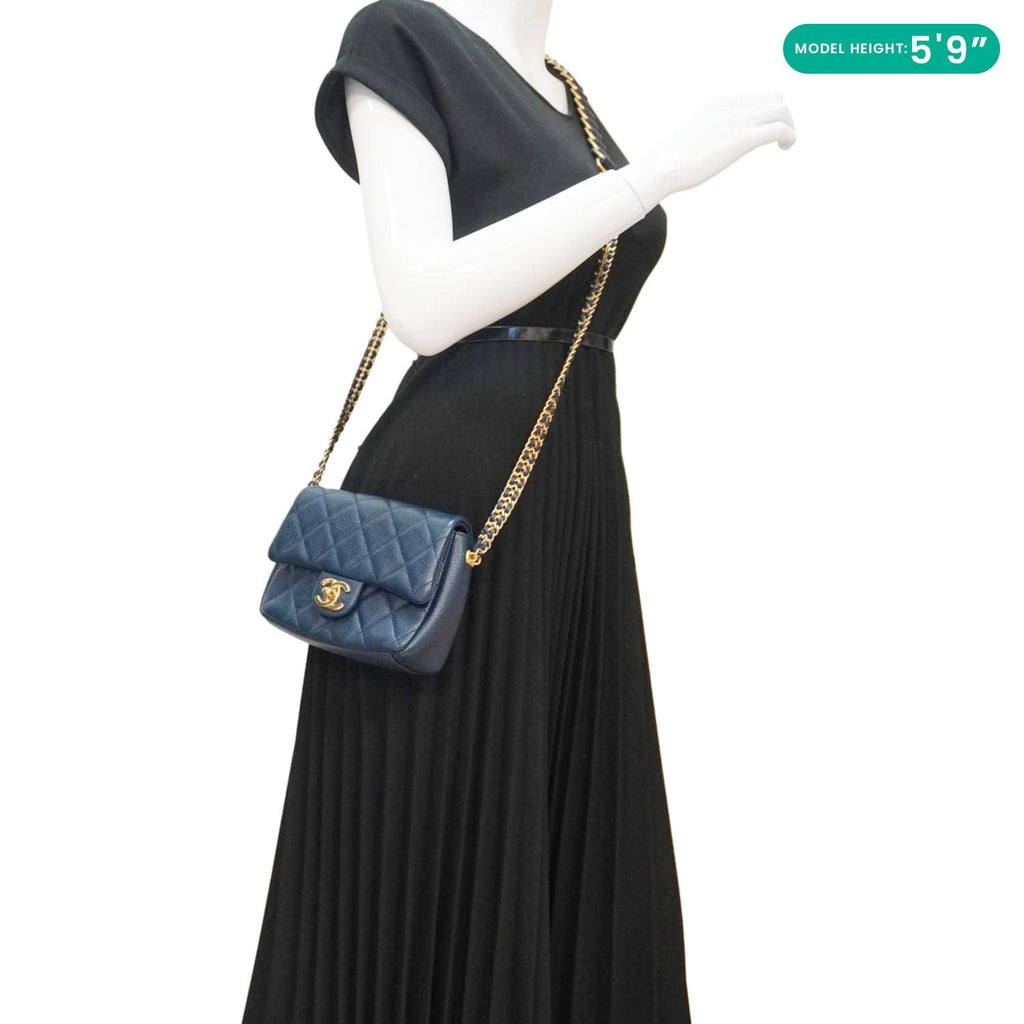 Chanel Soul Flap Caviar Leather Chain Crossbody Bag Blue