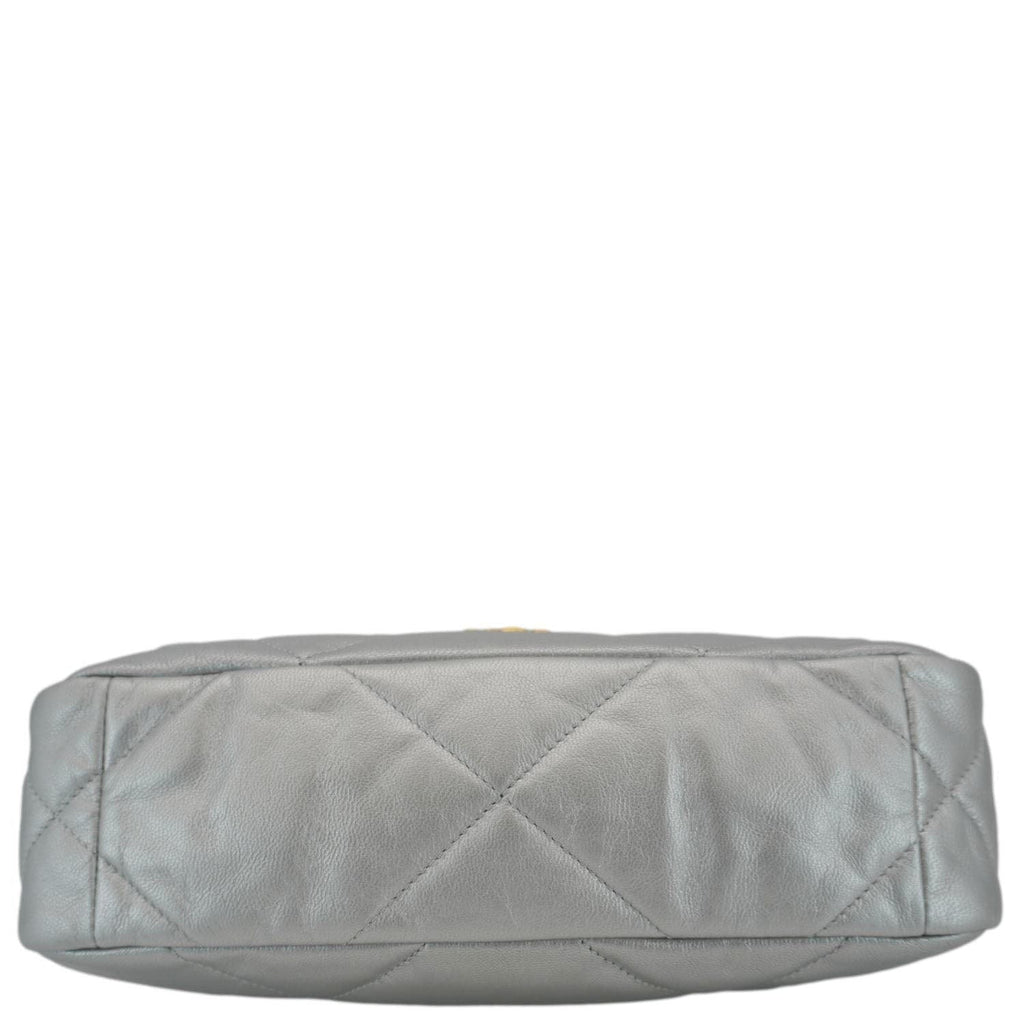 Chanel 19 Medium Flap Quilted Leather Shoulder Bag Metallic Silver