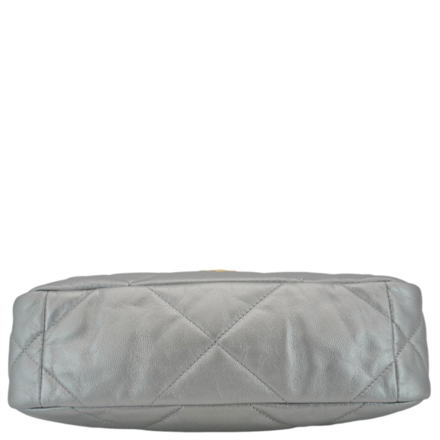 Chanel 19 Medium Flap Quilted Leather Shoulder Bag Metallic Silver