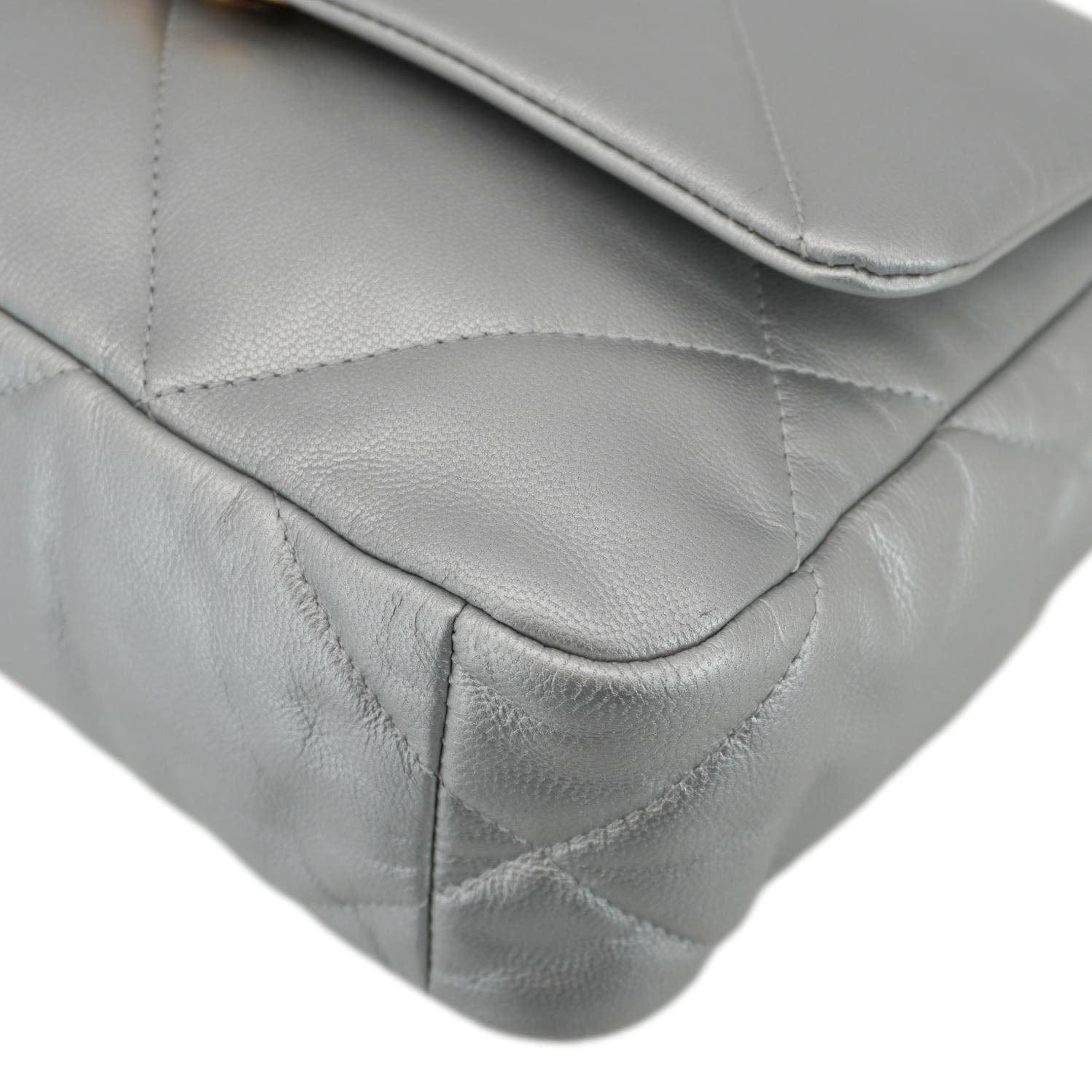 Chanel 19 Medium Flap Quilted Leather Shoulder Bag Metallic Silver