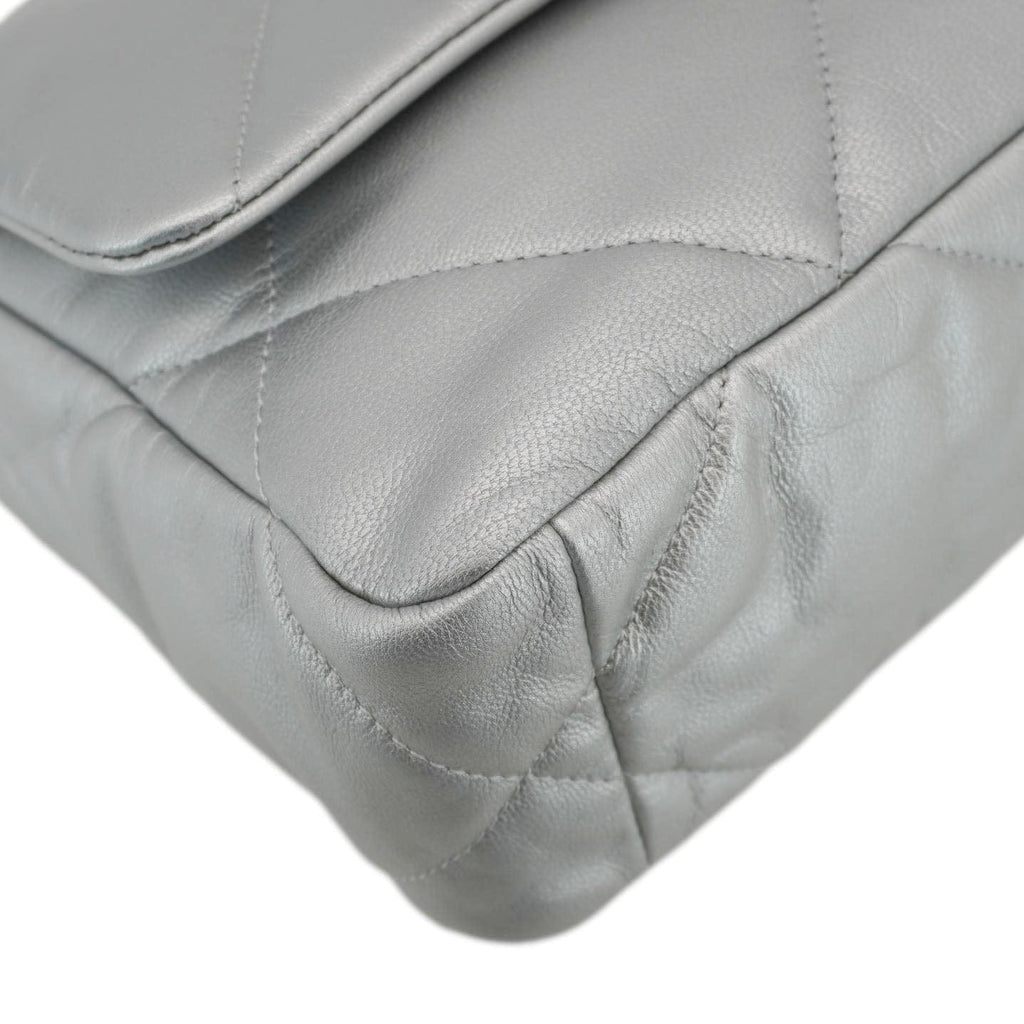 Chanel 19 Medium Flap Quilted Leather Shoulder Bag Metallic Silver