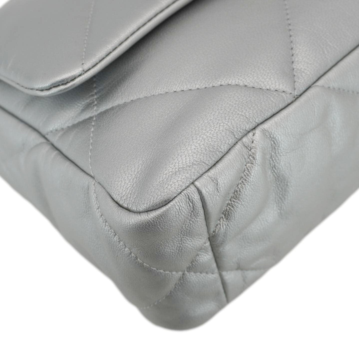 Chanel 19 Medium Flap Quilted Leather Shoulder Bag Metallic Silver