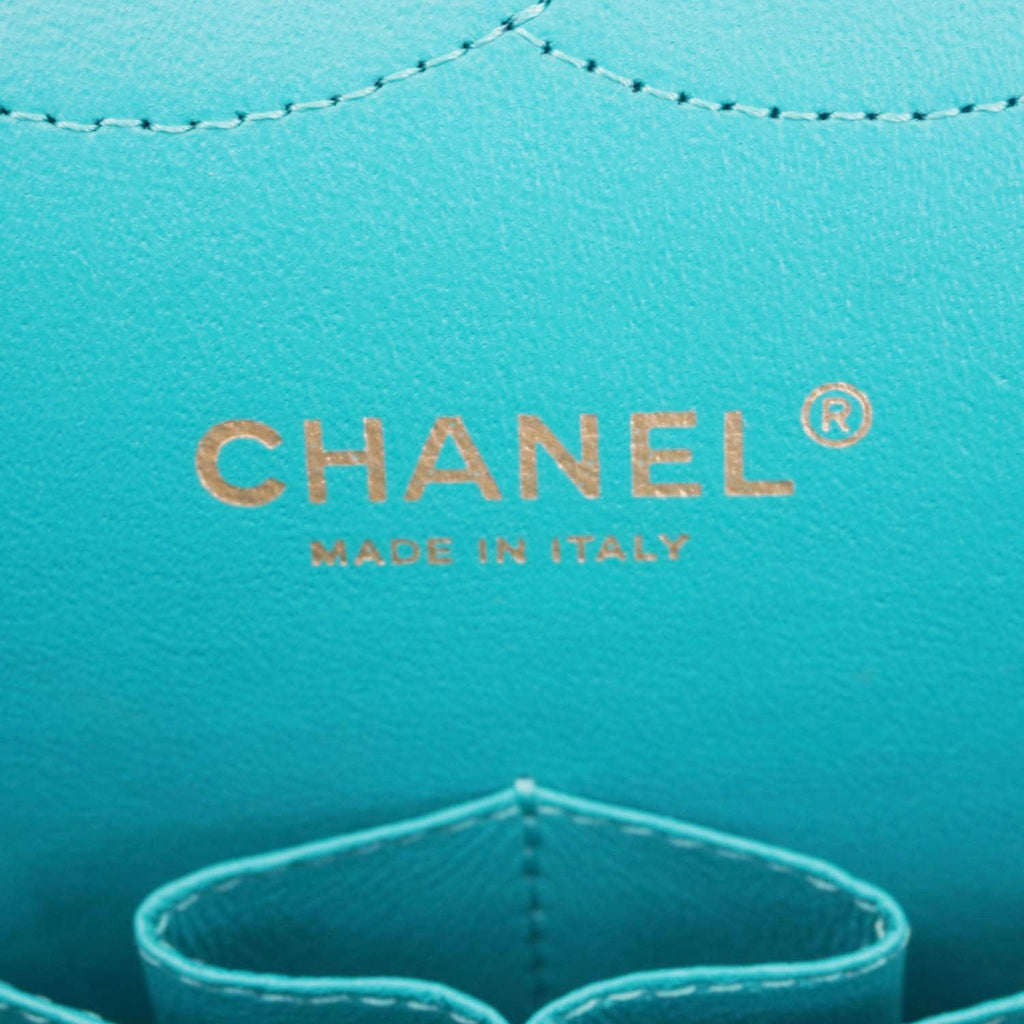 Chanel Classic Double Flap Jumbo Quilted Caviar Leather Shoulder Bag Turquoise