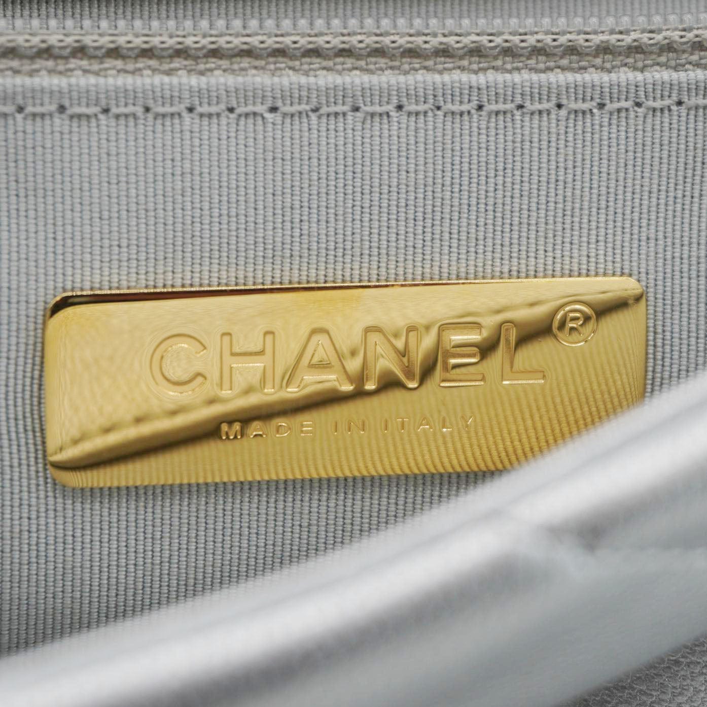 Chanel 19 Medium Flap Quilted Leather Shoulder Bag Metallic Silver