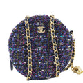 Chanel Round Tweed Chain Clutch Crossbody Bag Blue