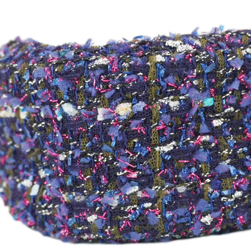Chanel Round Tweed Chain Clutch Crossbody Bag Blue
