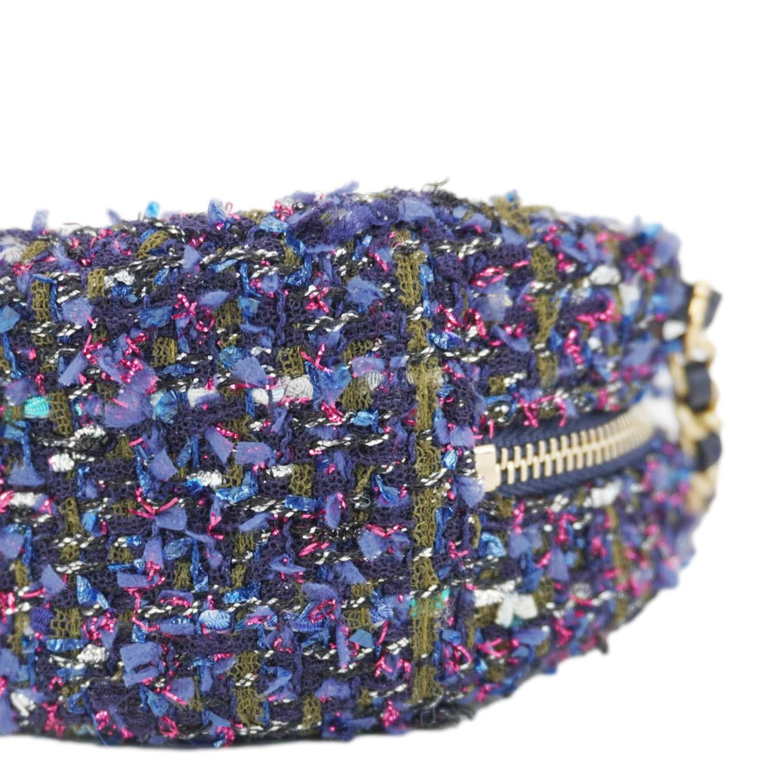 Chanel Round Tweed Chain Clutch Crossbody Bag Blue