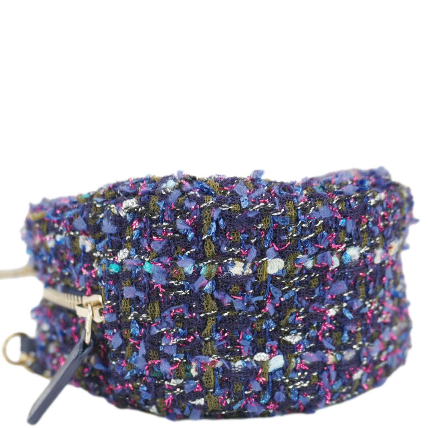 Chanel Round Tweed Chain Clutch Crossbody Bag Blue