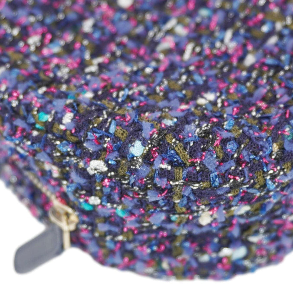 Chanel Round Tweed Chain Clutch Crossbody Bag Blue