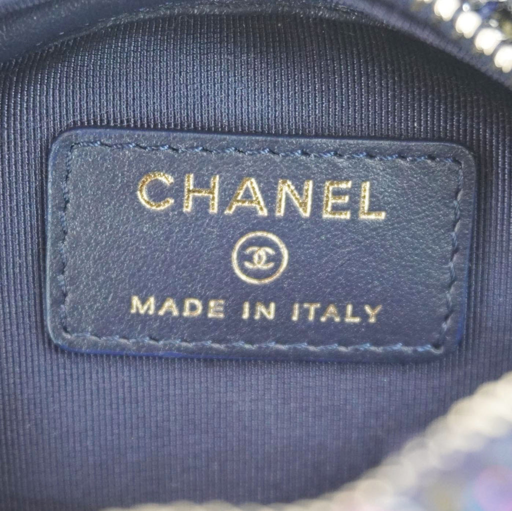 Chanel Round Tweed Chain Clutch Crossbody Bag Blue