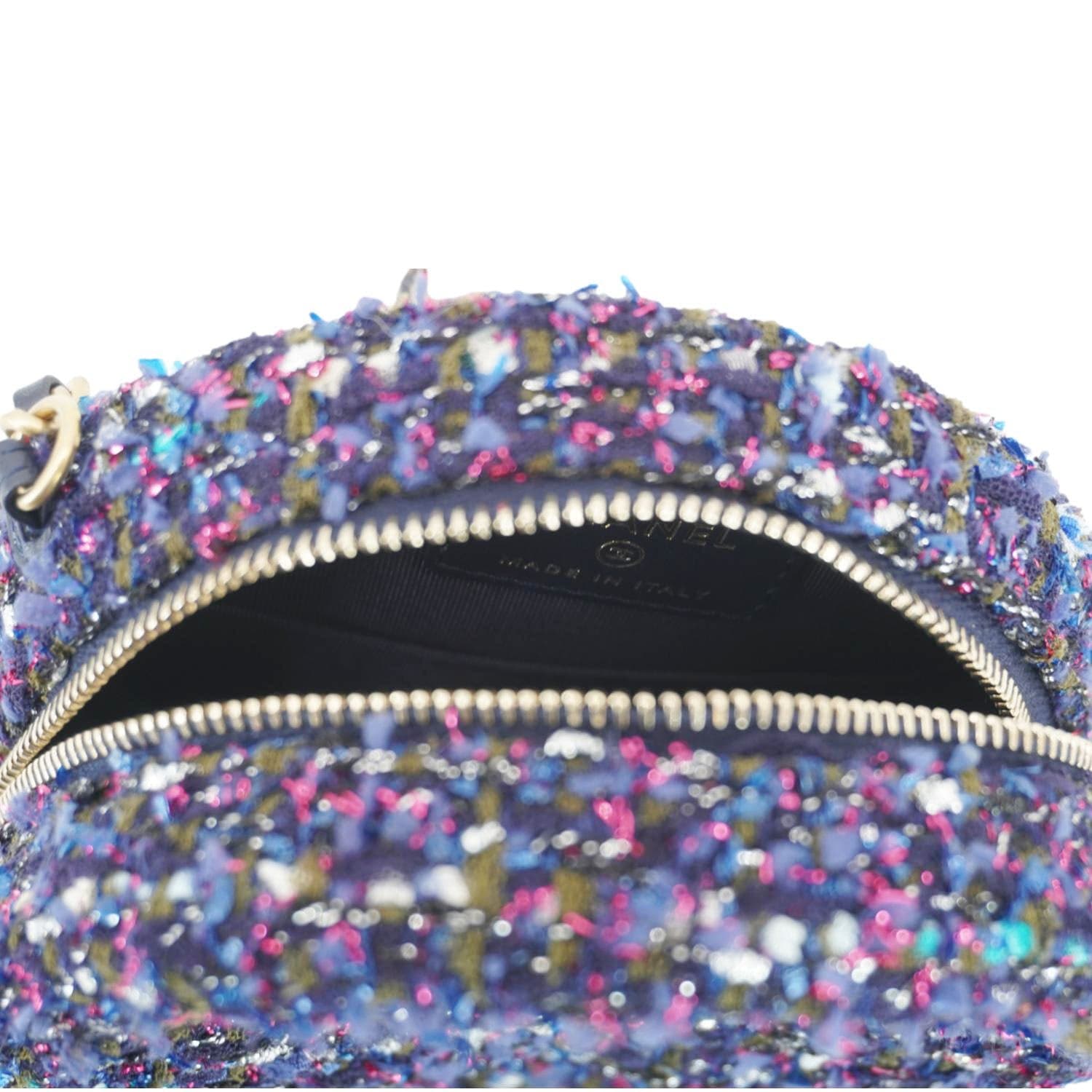 Chanel Round Tweed Chain Clutch Crossbody Bag Blue