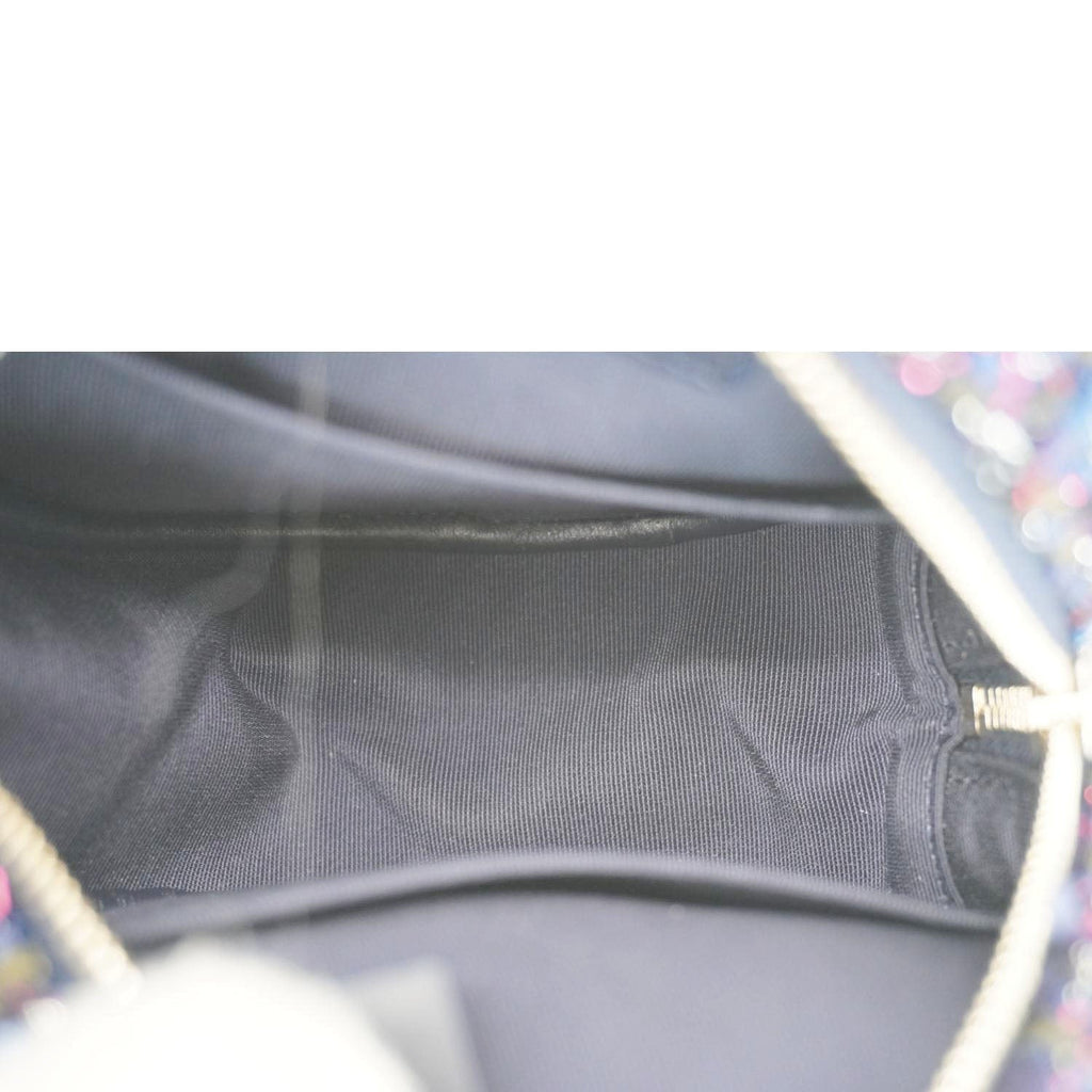 Chanel Round Tweed Chain Clutch Crossbody Bag Blue