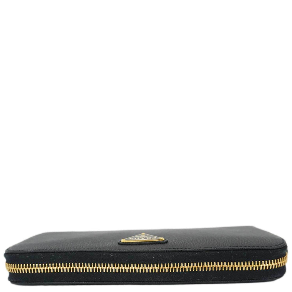 PRADA Zip Around Saffiano Leather Wallet Black