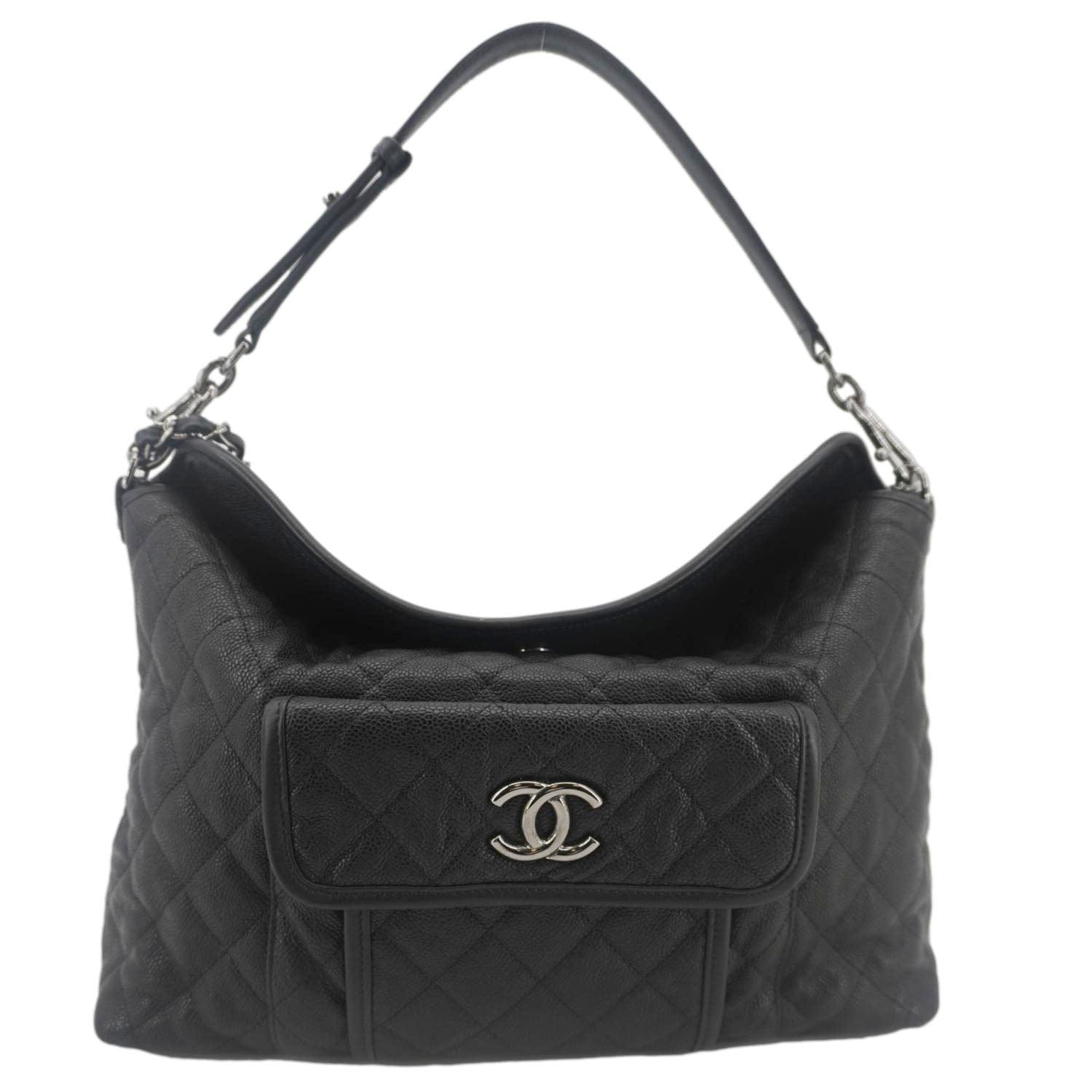 Chanel French Riviera Quilted Caviar Leather Hobo Bag Black