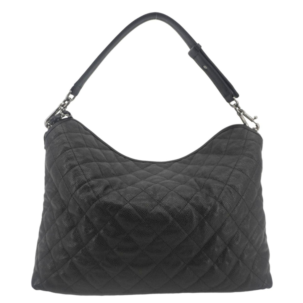 Chanel French Riviera Quilted Caviar Leather Hobo Bag Black