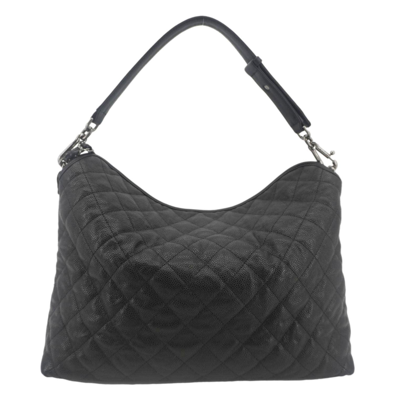 Chanel French Riviera Quilted Caviar Leather Hobo Bag Black