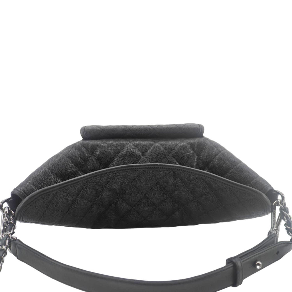 Chanel French Riviera Quilted Caviar Leather Hobo Bag Black