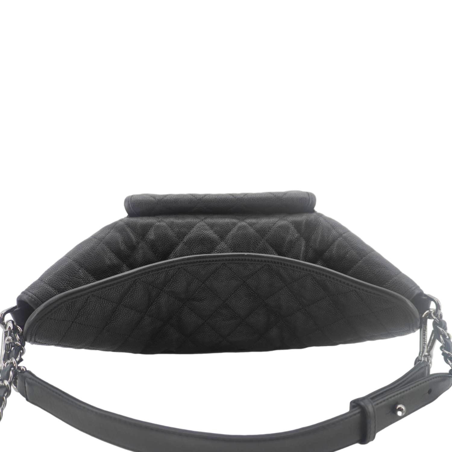 Chanel French Riviera Quilted Caviar Leather Hobo Bag Black