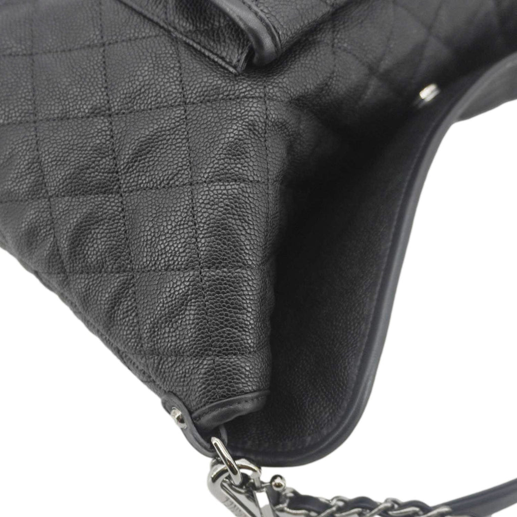 Chanel French Riviera Quilted Caviar Leather Hobo Bag Black