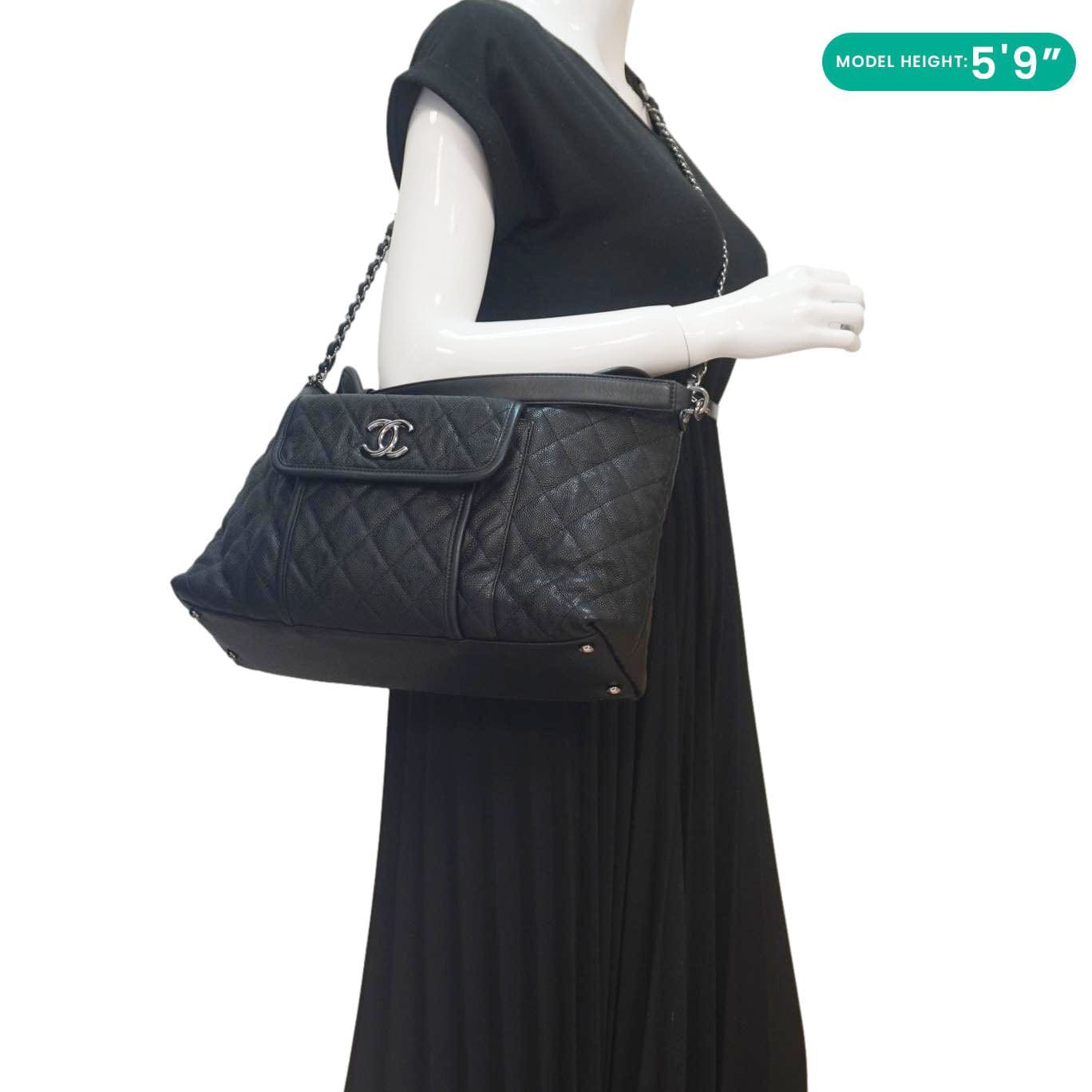 Chanel French Riviera Quilted Caviar Leather Hobo Bag Black