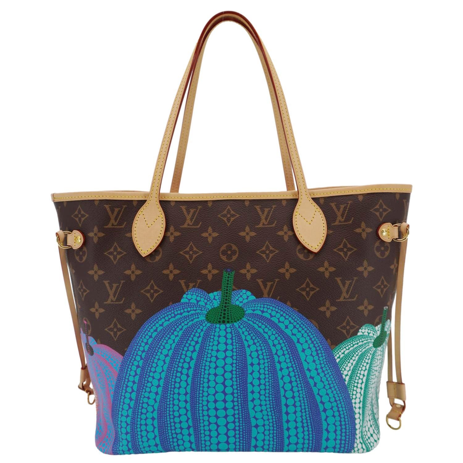 LOUIS VUITTON LV X YK Kusama Neverfull Pumpkin Monogram Canvas Tote Bag Brown