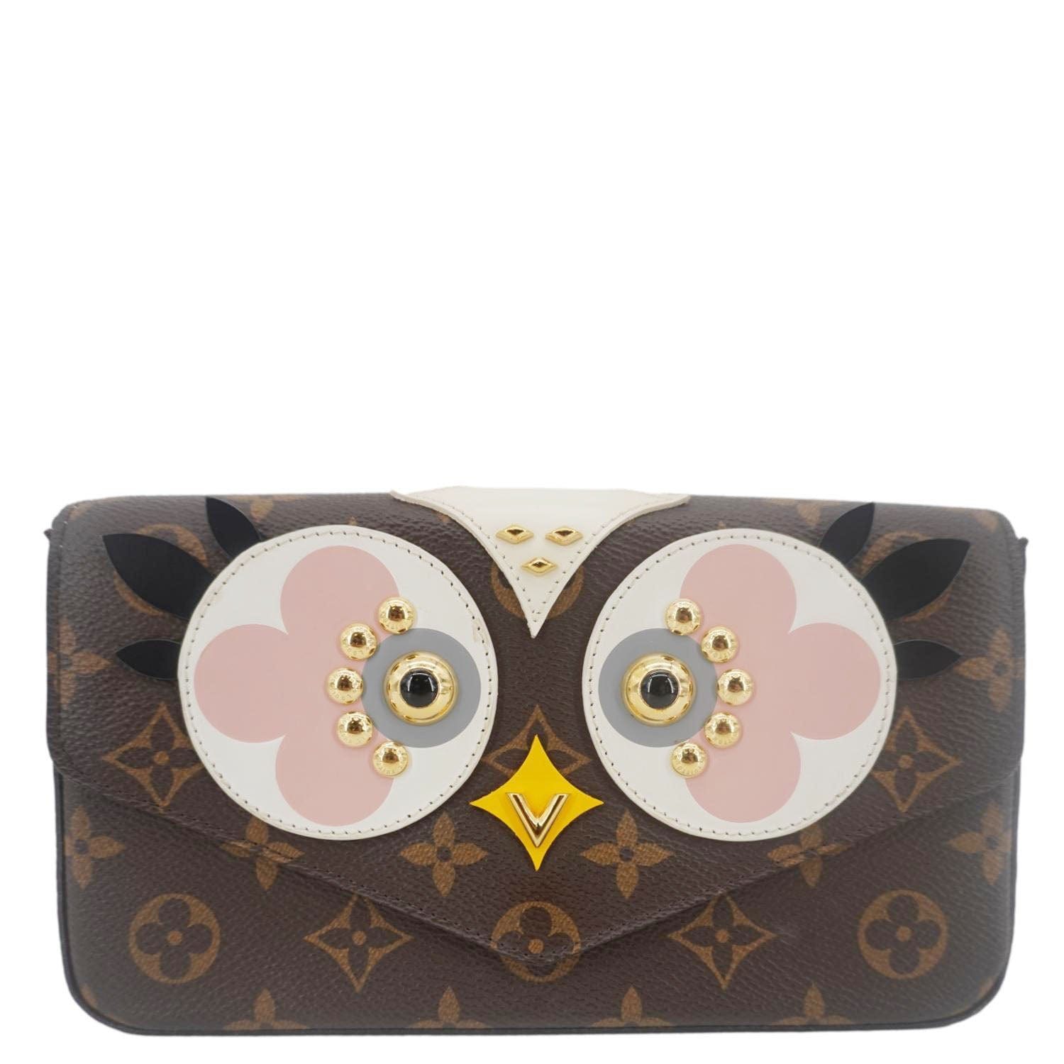 LOUIS VUITTON Pochette Felicie Owl Monogram Chain Crossbody Bag Rose Ballerine