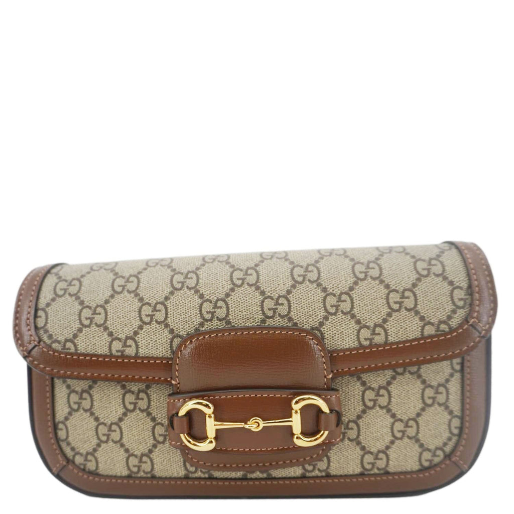 GUCCI Horsebit 1955 Small Gucci Supreme Canvas Shoulder Bag Beige 735178