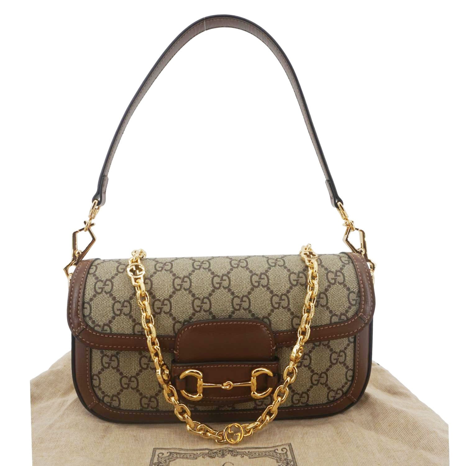 GUCCI Horsebit 1955 Small Gucci Supreme Canvas Shoulder Bag Beige 735178