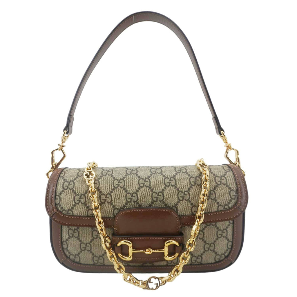GUCCI Horsebit 1955 Small Gucci Supreme Canvas Shoulder Bag Beige 735178