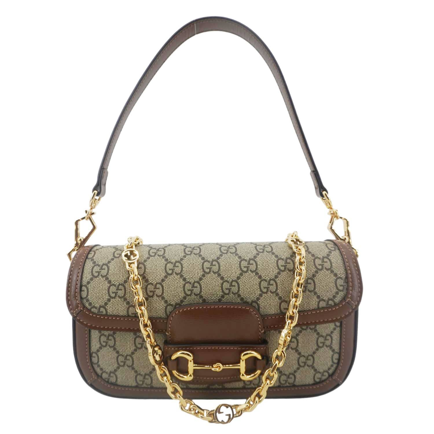 GUCCI Horsebit 1955 Small Gucci Supreme Canvas Shoulder Bag Beige 735178
