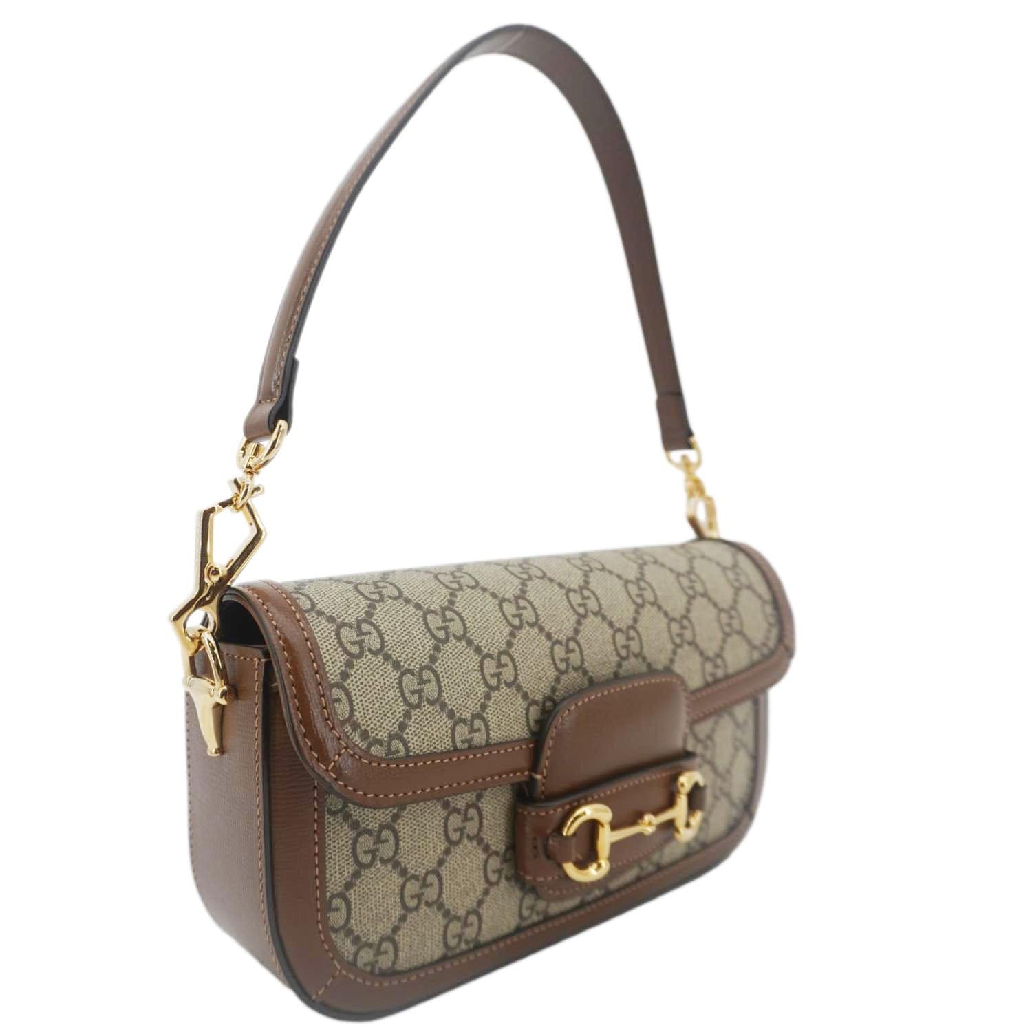 GUCCI Horsebit 1955 Small Gucci Supreme Canvas Shoulder Bag Beige 735178
