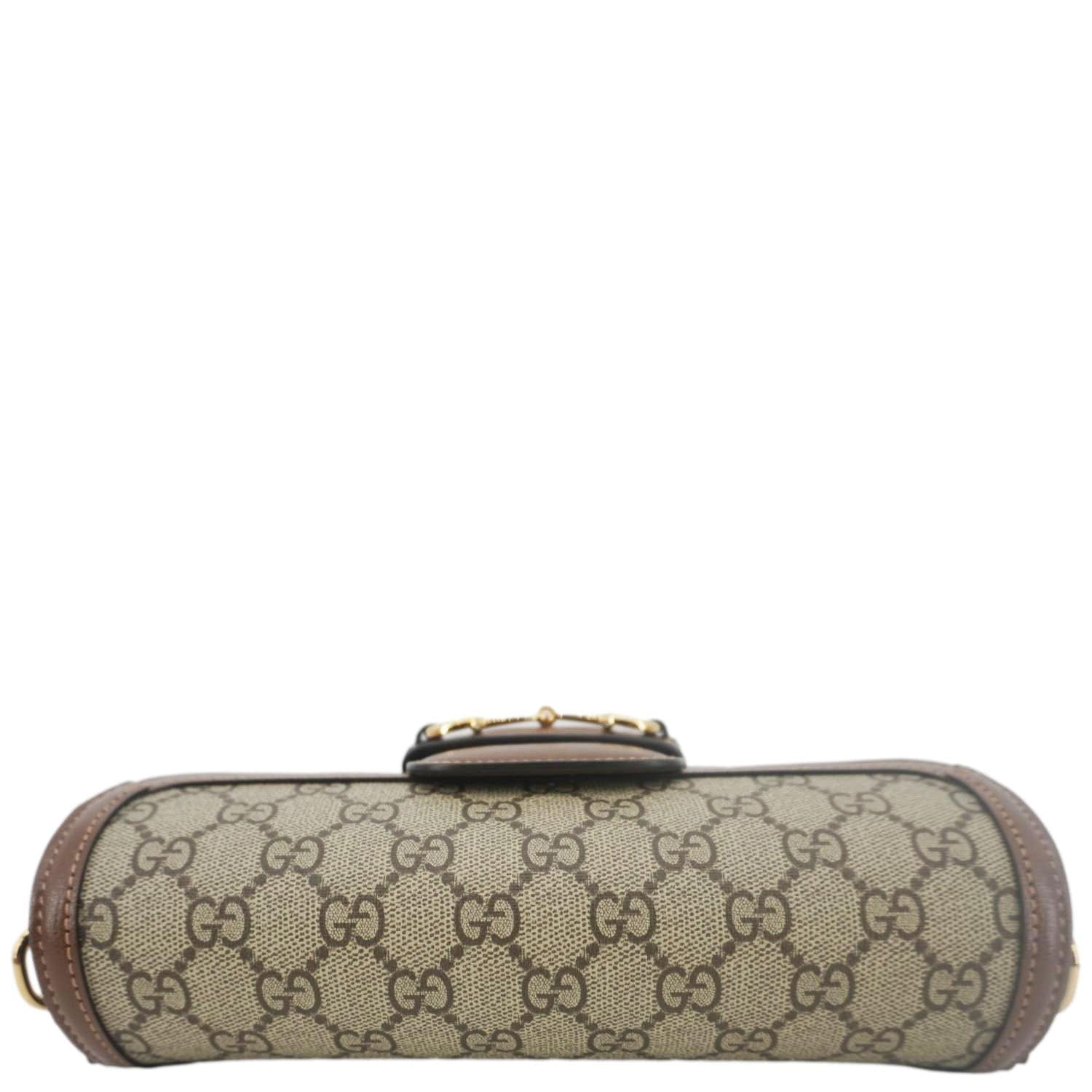 GUCCI Horsebit 1955 Small Gucci Supreme Canvas Shoulder Bag Beige 735178