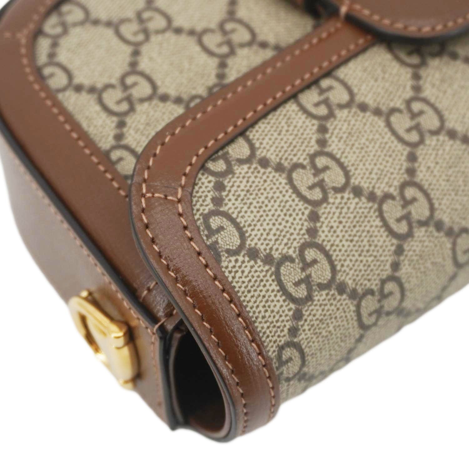 GUCCI Horsebit 1955 Small Gucci Supreme Canvas Shoulder Bag Beige 735178