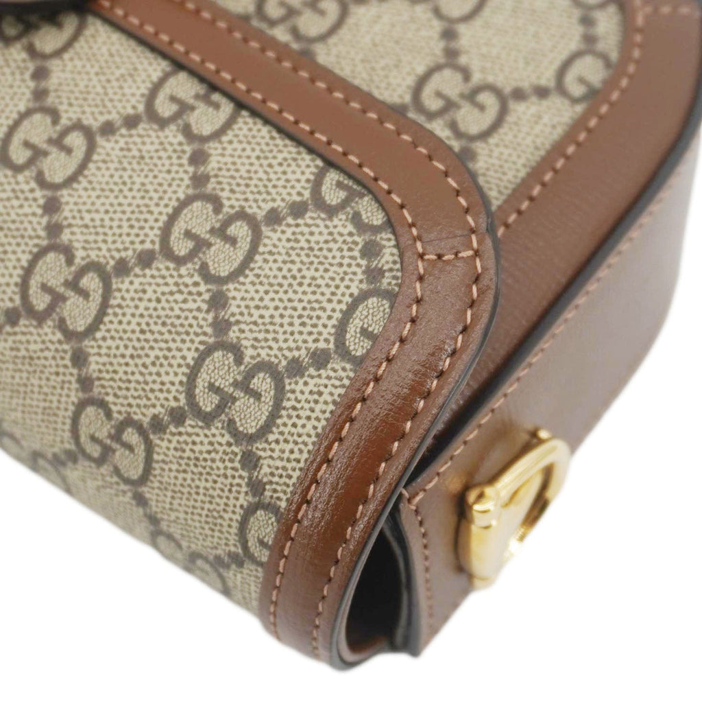 GUCCI Horsebit 1955 Small Gucci Supreme Canvas Shoulder Bag Beige 735178
