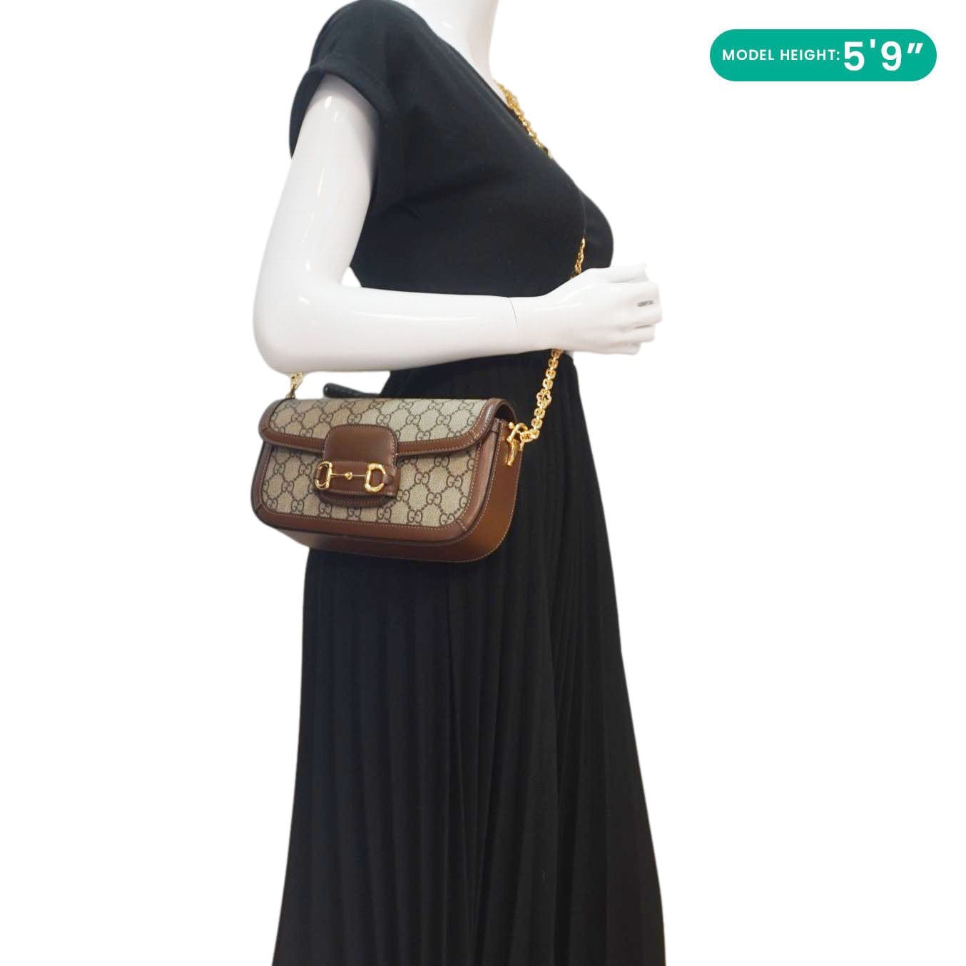 GUCCI Horsebit 1955 Small Gucci Supreme Canvas Shoulder Bag Beige 735178